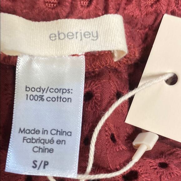 Eberjey NWT Burgundy Cotton Eyelet 14” Mini Skirt Brown Buttons Elastic Waist- S - Picture 3 of 5